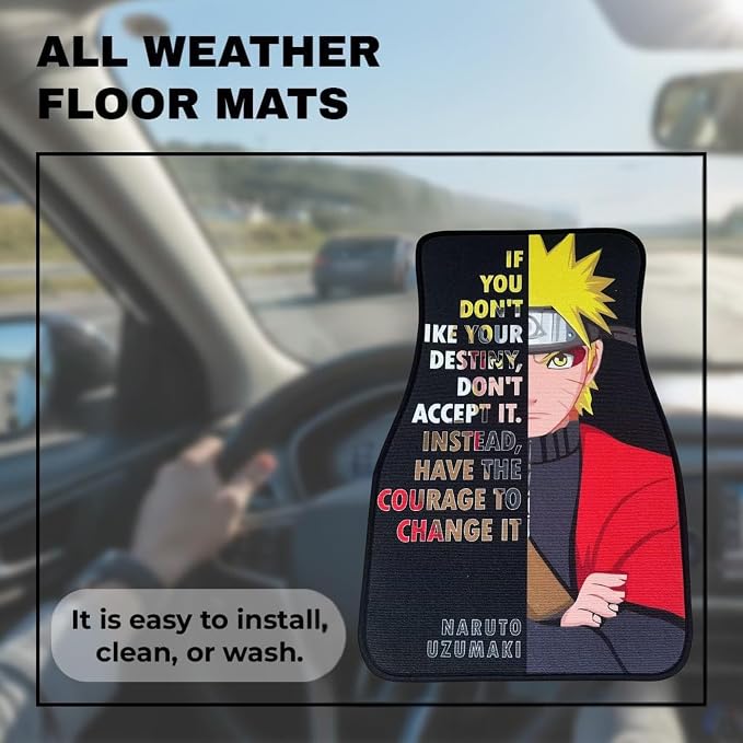Anime Car Carpet Mat Set of 2 Front, NAR sage Design Automotive Accessories Interior All Weather Floor Mats Decor with Non Slip Black Anti Skid Backing