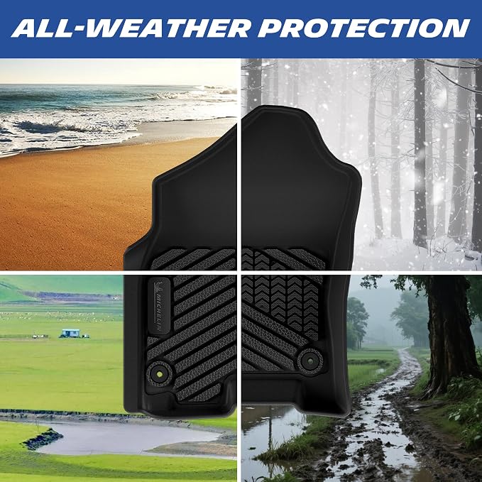 Michelin Vehicle Mats, All-Weather TPE Custom Fit Liner for 2019-2024 Ram 1500 Crew Cab Bucket Seat W/Under Seat Storage, Not Fit Classic Model, Premier