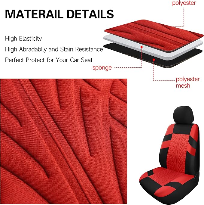 Pariitadin Car Seat Covers Full Set, Washable and Breathable Premium Cloth Automotive Vehicle Seat Cover for Car Interior, Universal Fit for Most Cars, Sedan, Truck, SUV(Black/Red)