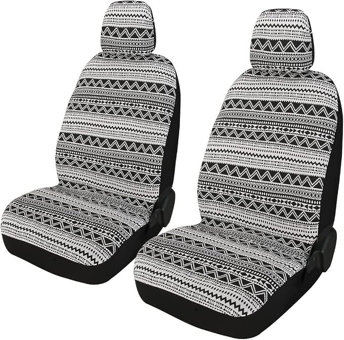 Baja Saddle Blanket Car Seat Covers 4PCS Front, Breathable Washable Striped Woven Automotive Vehicle Seat Cover, Universal Boho Seat Cover for Sedan, SUV, Truck, Airbag Compatible