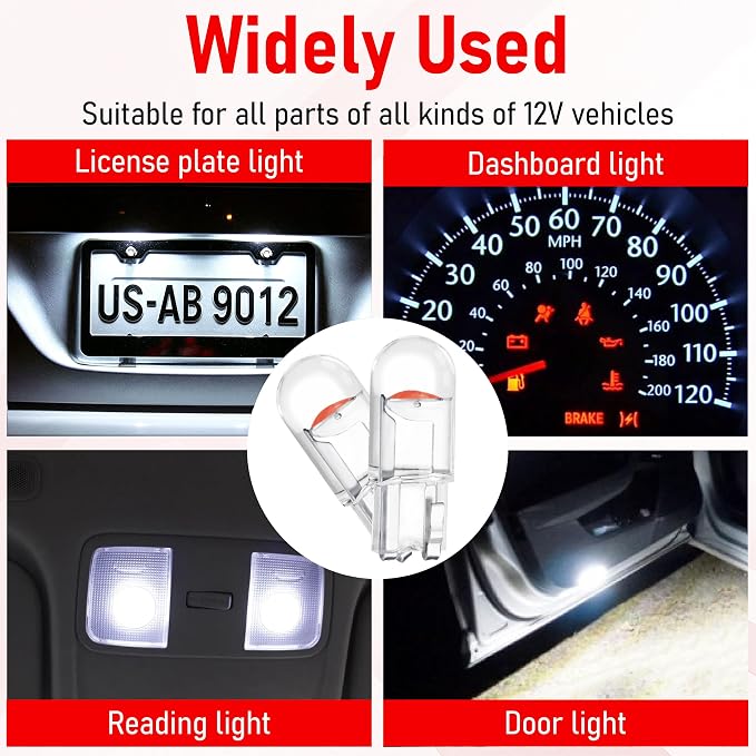 ecocstm 30 PCS Car 194 LED Bulbs, 168 2825 W5W T10 Wedge COB LED Replacement Bulb, Error Free Interior Bulb for Dashboard Light, Dome Lights (Red)