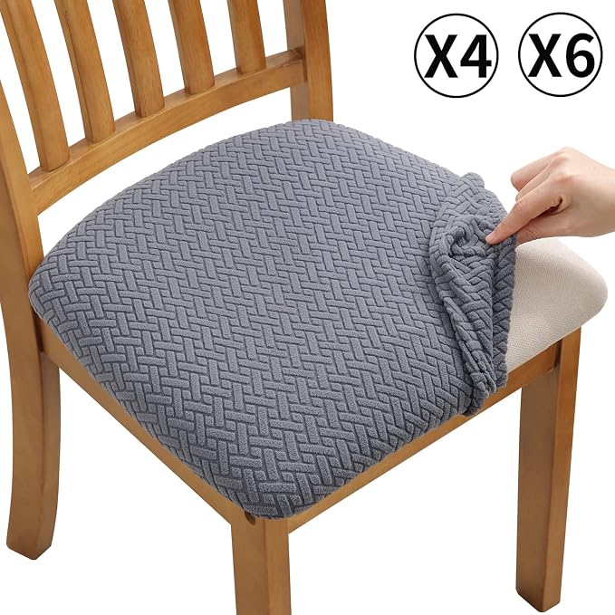 Fuloon Stretch Seat Cushion Covers 4 PCS, Washable Chair Seat Slipcover Chair Cover Dining Room for Hotel, Ceremony, Banquet Wedding Party (Grey, 4)
