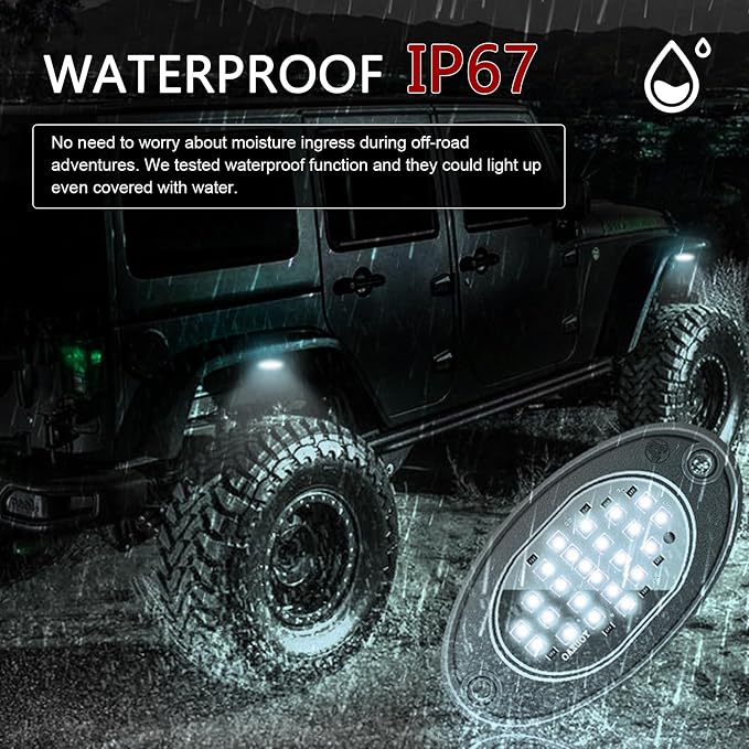 4 PCS LED Rock Lights, Super Bright Neon Underglow Lights, Waterproof Ambient Underglow Light Kit, Universal Undercar Neon Light Kit for Pickup Off Road RZR SUV ATV UTV Car (White)