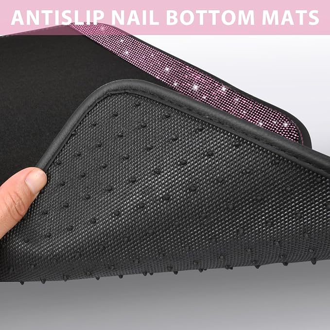 CAR PASS Bling Diamond Car Floor Mat Shining Rhinestones Carpet, Sparkly Glitter Crystal Anti-Slip PVC Heel Pad Automotive Universal Fit for SUV Sedan Car Van, 4pcs for Girl Cute Women, Black Pink