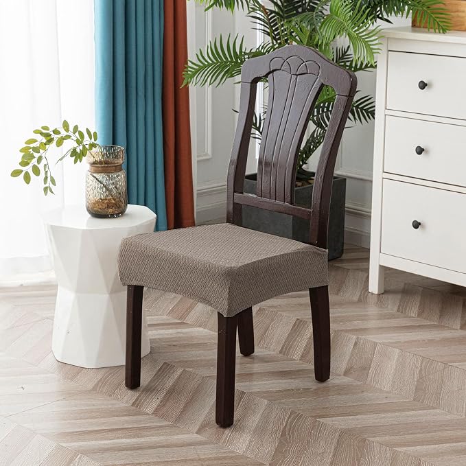 Genina Waterproof Seat Covers for Dining Room Chair Covers Set of 8, Stretch Jacquard Kitchen Parson Chair Slipcover Protector