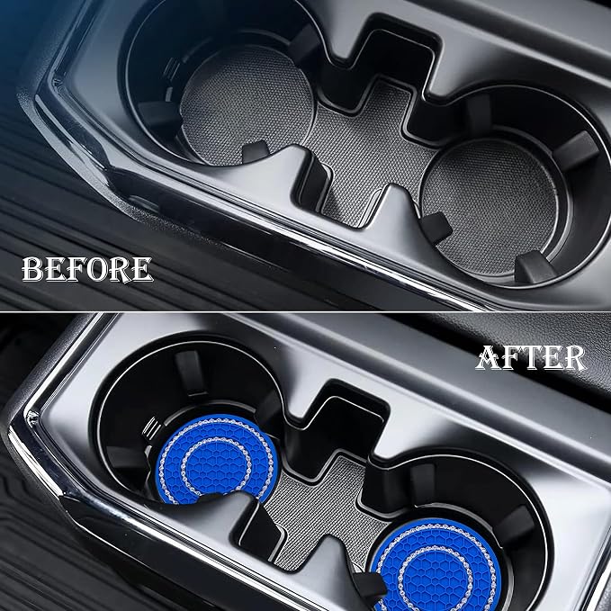 2PCS Bling Crystal Rhinestone Cup Holder Coaster, 2.75 inch Soft Silicone Anti-Slip Shockproof, Car Cup Holder Insert Coasters, Universal Car Interior Accessories for Women (Deep Blue & White)
