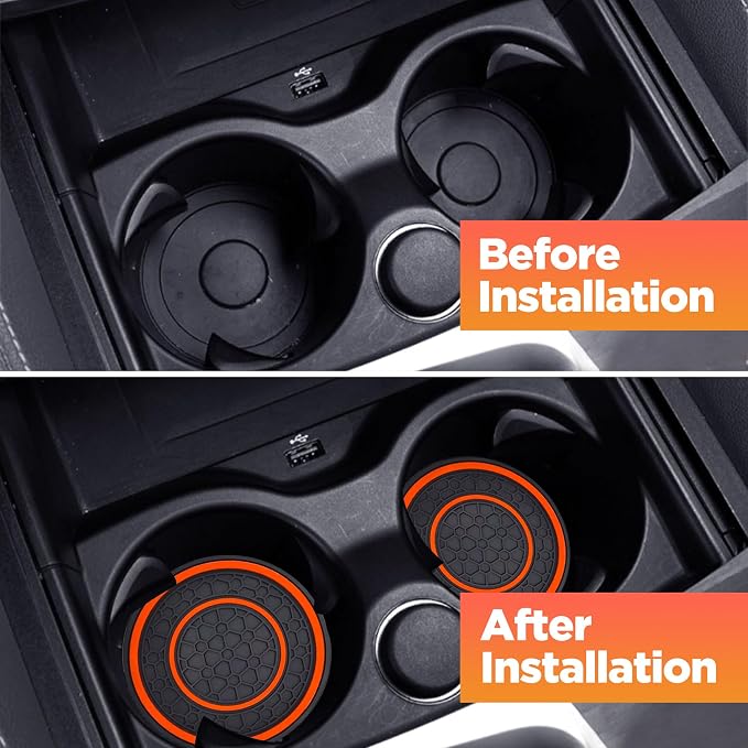 2 PCS Universal Car Cup Coasters, Non-Slip Anti Dust Mats, 2.75 Inch, Suitable for Most Car Interior (Orange)