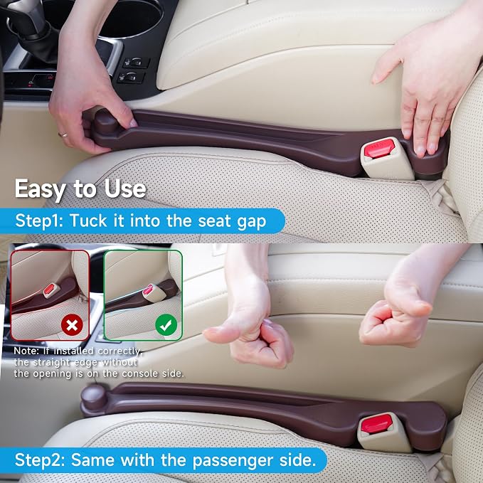 Car Seat Gap Filler Set of 2, 3IN1 Seat Side Gap Filler Plug with Storage Slot & Hook Function, Soft Foam Universal Fit Car SUV Truck Fill Gap Between Seats Console Organizer(Narrow Espresso brown)