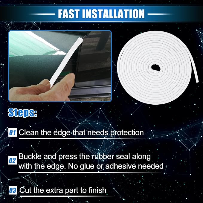 Car Door Edge Guard, 16.4ft U Shape Rubber Edge Trim Seal Strip Protector Universal for Car Truck ATV Boat Multifunctional No Glue PVC Iron White