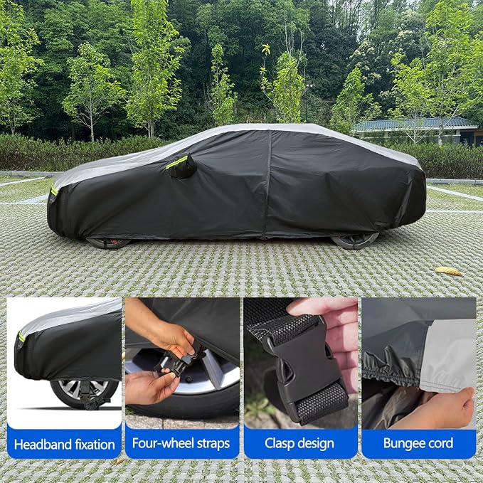 Car Cover Waterproof All Weather Tear-Resistant,Durable and Sun-Protect,Suitable for Cadillac CT6,Lexus LS, Lincoln MKS, Kia K9, Hyundai Equus,Volvo S90 with Zipper (Sedan Length 196-208inch)