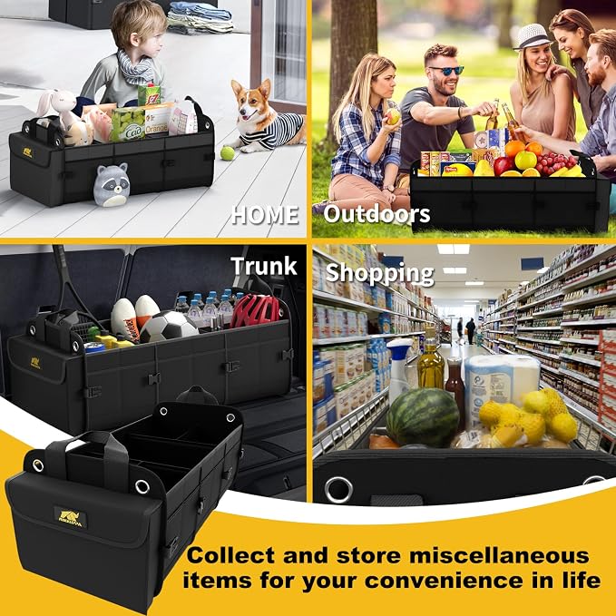 MIKKUPPA Car Trunk Organizer for SUV, 100L, Premium Material, Black | Collapsible Heavy Duty Large Car Organizer, Sturdy Trunk Storage for Car with Adjustable Straps and Non Slip Bottom