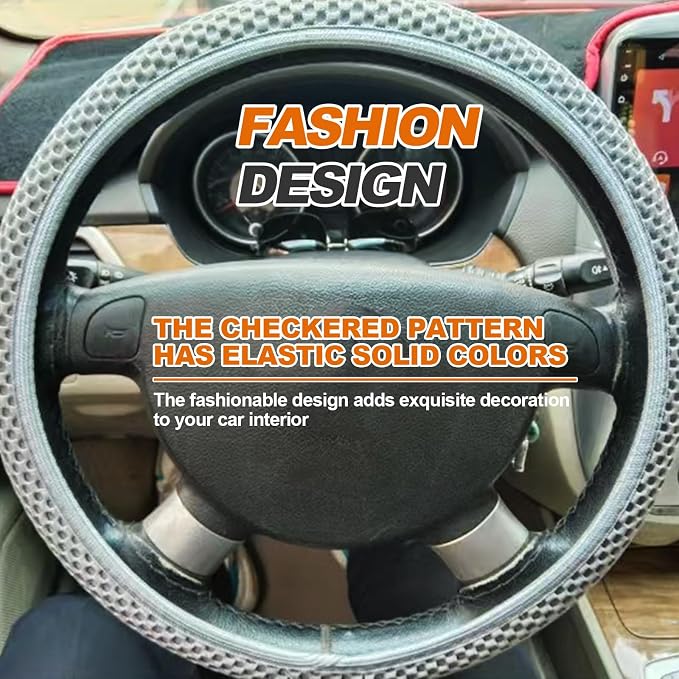 Car Elastic Stretch Steering Wheel Cover, Universal 15" Automotive Steering Wheel Protector, Microfiber Ice Silk, Breathable, Anti-Slip, Easy Carry, Car Accessories for Cars/SUVs/Vans/Truck (Grey)