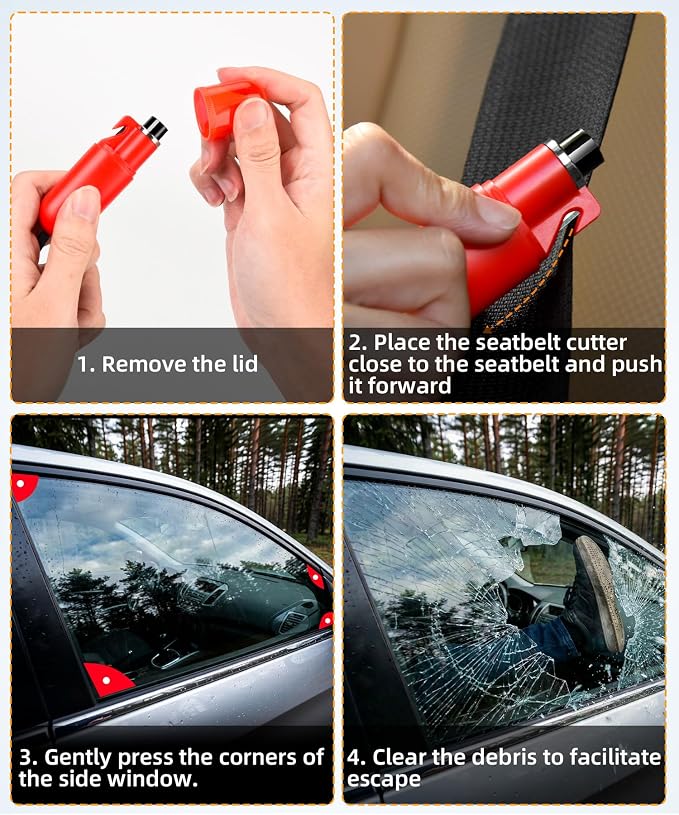 TICARVE Emergency Escape Tool Kit Window Breaker Seatbelt Cutter, 4PCS | LED Flashlight & 120dB Survival Whistle Emergency Automotive Safety Equipment