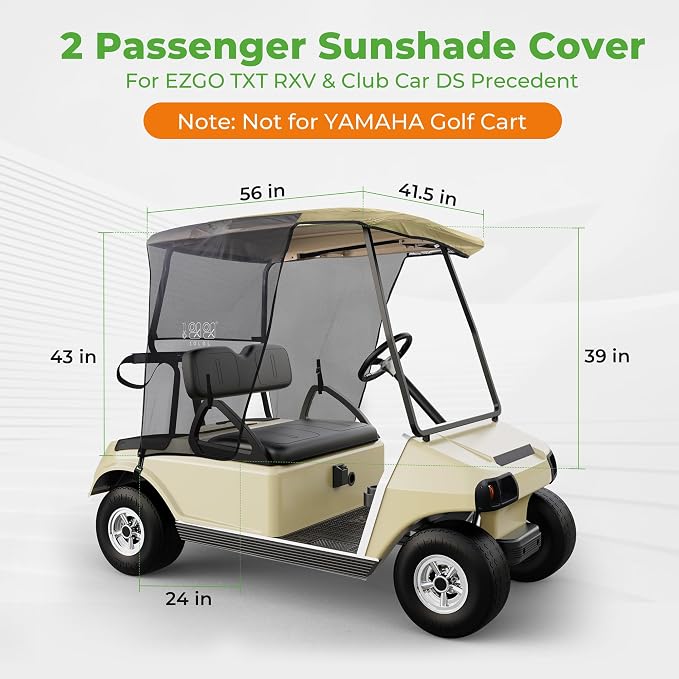 10L0L 2 Passenger Golf Cart Sun Shade Cover for EZGO TXT RXV & Club Car DS Precedent Tempo - Foldable UV Protection Cover Heat Blocking Design, Beige