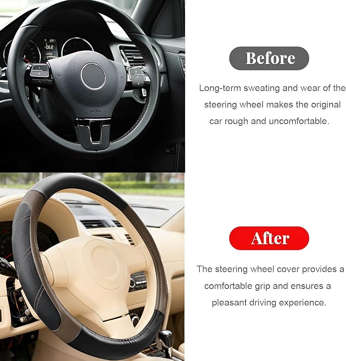 Car Steering Wheel Cover, 14.5-15" Non-Slip Soft Leather Breathable Sporty Steering Wheel Protector, Comfortable Automotive Interior Protection Accessories, Universal for Vehicles (Orange)