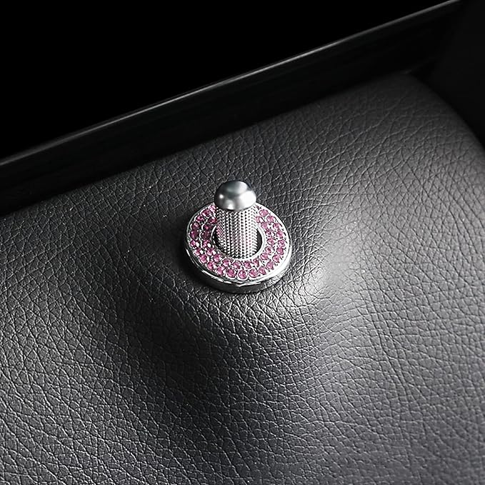 4 Pack Bling Car Inner Door Lock Covers, Rhinestones Pull Rod Bolt Decoration Stickers, Bling Car Accessories for Women, Compatible with Mercedes-Benz A/B/C/D/E Class (Pink)