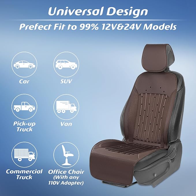 Paffenery 2026 Upgraded Cooling Car Seat Cover Front Seat, 12V-24V Ventilated Cooling Car Seat Cushion, Cooled Seat Cover for Car SUV Truck Universal Fit, Walnut Brown