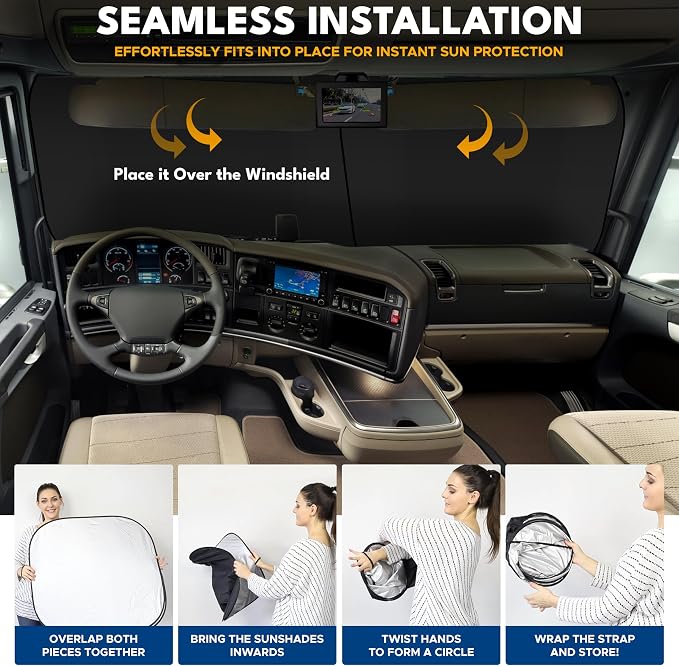 EcoNour Windshield Sun Shade for Semi Truck Size (40" L x 32" D), Front Window Reflective Sunshade for Large Vehicles, 240T Polyester Silver Coated Heat and UV Block Protection