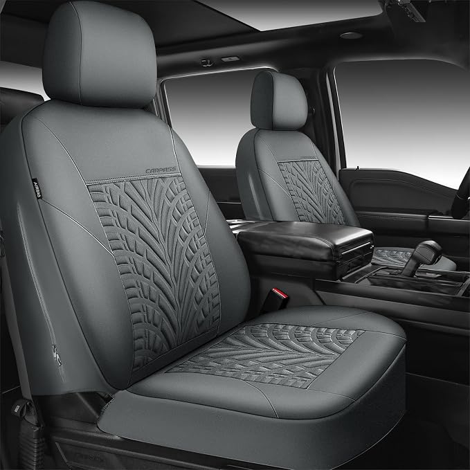 CAR PASS Neoprene Waterproof Seat Covers Full Sets, Wetsuit Car Seat Covers 5 Seats Universal Fit for Vans, Truck, SUV, 3D Tyre Embossed Seat Covers Anti Slip with Armrests, Aibag Compatible(All Gray)