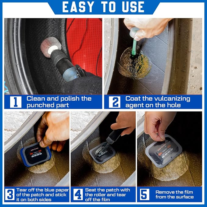 Tallew 20 Pcs Tire Patch Heavy Duty Rubber Patches Radial Repair Patch Tube and Tire Plug Kit Emergency Repair Tool for Puncture Car Truck Bus Tractor Vehicle