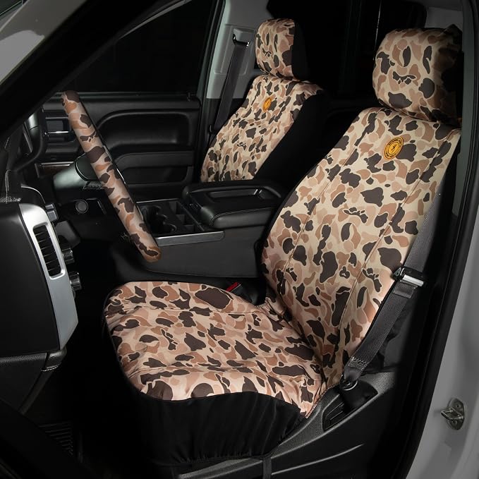 Browning Universal Low Back and Bench Seat Covers, Water and Dirt Resistant Car, Truck, and SUV Seat Covers, Arms Co. (Tan Duck Camo), Low Back (Single)