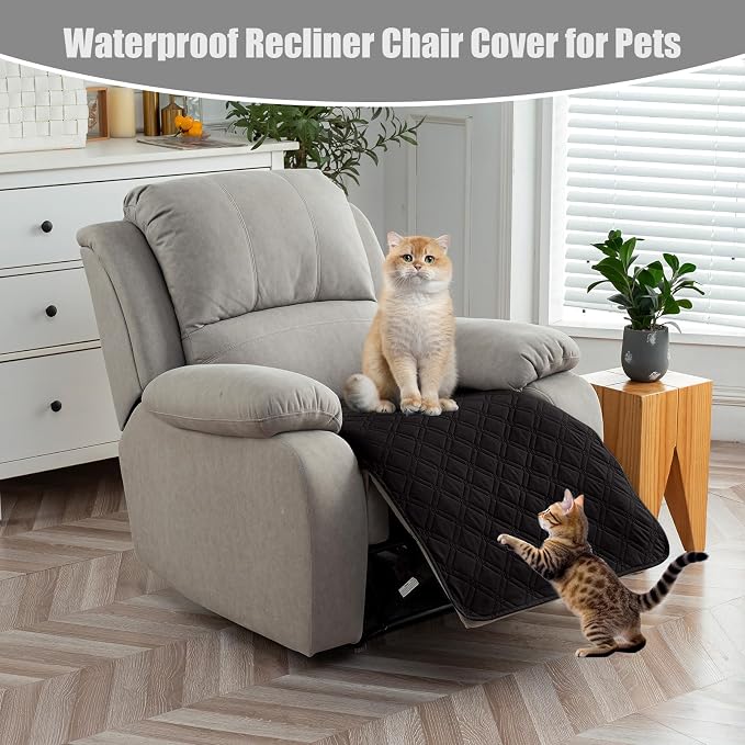 Genina Waterproof Recliner Chair Covers, Recliner Cover for Dog Pets Friendly, Washable Antislip Reclining Chair Cover Furniture Protector, Sofa Slipcover for Living Room(23.6inch/Black)