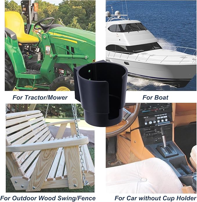 Universal Large Cup Holder Wall Mount, Heavy Duty Plastic Drink Holder for Boat Car Truck RV Bus Tractor Wall Wood, Vertical or Horizontal Mount, Fit Most Cups, Bottles, Cans, Tumblers Black Pack of 2