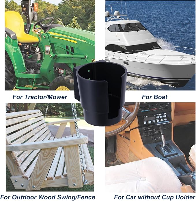 Universal Large Cup Holder Wall Mount, Heavy Duty Plastic Drink Holder for Boat Car Truck RV Bus Tractor Wall Wood, Vertical or Horizontal Mount, Fit Most Cups, Bottles, Cans, Tumblers Black Pack of 1