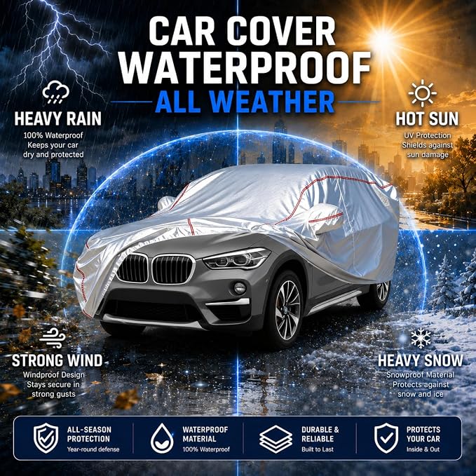 Car Cover Waterproof All Weather for BMW X1 2007-2025,All-Around Fastening and 4 Upgrades, 120s Quick-Install for Car Cover