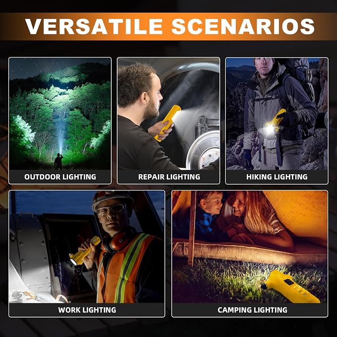 Emergency Car Flashlight - 2000 Lumen Dual Light 4-Level Battery Indicator Window Breaker & Seatbelt Cutter USB Rechargeable Ultra-Light 108g Car Emergency Too (Dark Yellow)