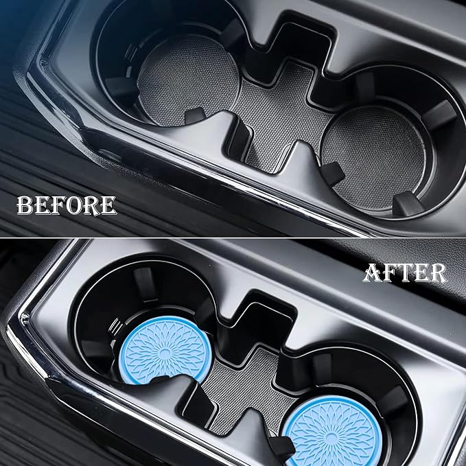 2-Pack Car Cup Holder Coaster Inserts, 2.75 Inch Non-Slip Silicone Liners, Shockproof Drink Holder Mat for Women Men, Universal Fit for Most Vehicles (Light Blue)