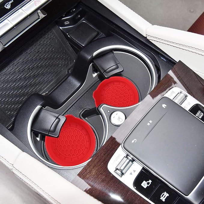 Amooca Automotive Cup Holders Universal Car Cup Coaster Waterproof Non-Slip Sift-Proof Spill Holder Car Interior Accessories 4 Pack Red