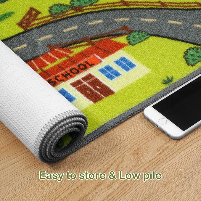 STARUIA Washable Kids Carpet Playmat Rug for Boys Room, 79"x39" Large Car Rug for Kids Toy Cars, Fun Learning Farm Road Rugs for Kids Room Bedroom Playroom