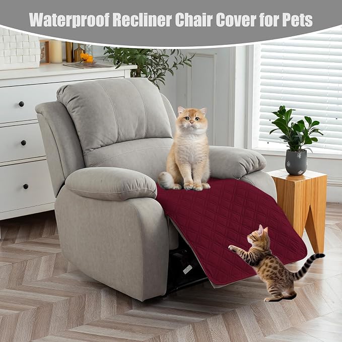 Genina Waterproof Recliner Chair Covers, Recliner Cover for Dog Pets Friendly, Washable Antislip Reclining Chair Cover Furniture Protector, Sofa Slipcover for Living Room(23.6inch/Burgundy)