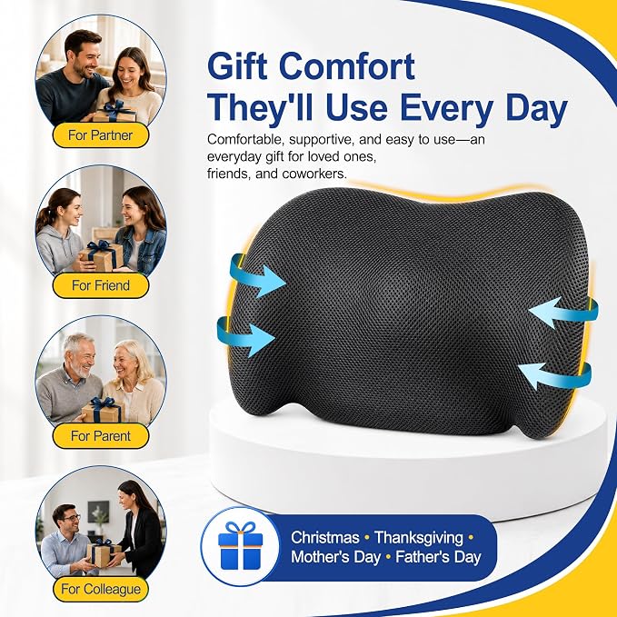 Lumbar Support Pillow for Car, Back Support Cushion for Office Chairs | Memory Foam Car Lumbar Support for Driving Seat, Adjustable Straps, Car Back Support for Long Drives, Office Chairs, Black