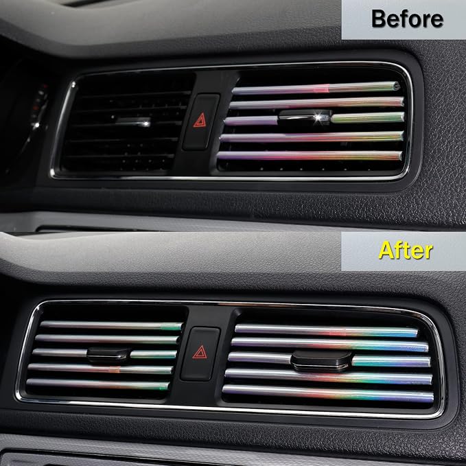 LivTee 20 Pieces Car Air Conditioner Decoration Strip for Vent Outlet, Universal Waterproof Bendable Air Vent Outlet Trim Decoration, Car Interior Accessories (Shiny Silver)