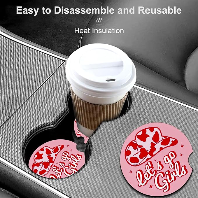 2 Pack Pink Cowgirls Car Cup Holder Coasters Universal Neoprene Coasters | 2.75" Universal Size Anti Slip Rubber Mat, Auto Cup Holder Decor Accessories for SUV Truck, Cowgirl Birthday Gift for Women