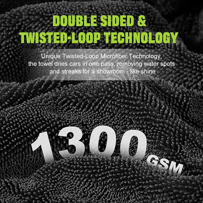 TTRCB 2 Pack Car Drying Towel, 1300 GSM Microfiber Towels for Cars (36" x 24" & 16" x 16"), Car Wash Mitt, Ultra-Absorbent, Streak Free, Car Wash Kit, Car Cleaning Detailing Supplies for SUVs, Trucks