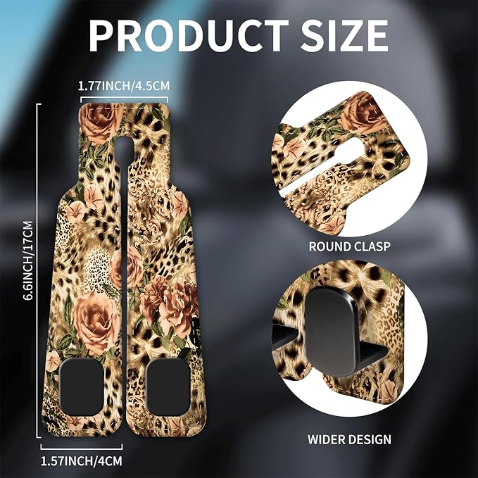 Car Seat Headrest Hook, Universal Leather Cute Hanger Holder Hook, Storage Organizer Interior Accessories for Purse Bags Handbag Luxury Leopard Rose