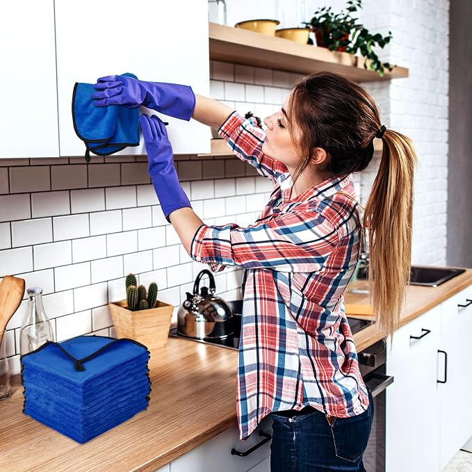 Tallew 40 Pcs Blue Microfiber Towels: 16"x16" Microfiber Drying Towels Bulk Micro Fiber Car Cleaning Cloth for Cars Drying Washing Polishing Cleaning Household Supplies
