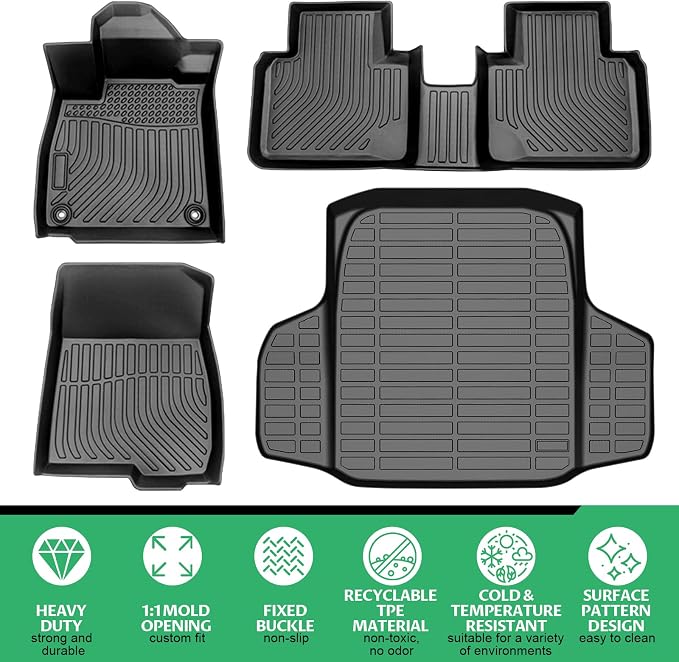 Floor Mats for Honda Accord 2018-2022, Accord & Accord Hybrid Floor Mats | NOT for Hatchback, 1st & 2nd & Cargo Liner, TPE All Weather Protection Waterproof