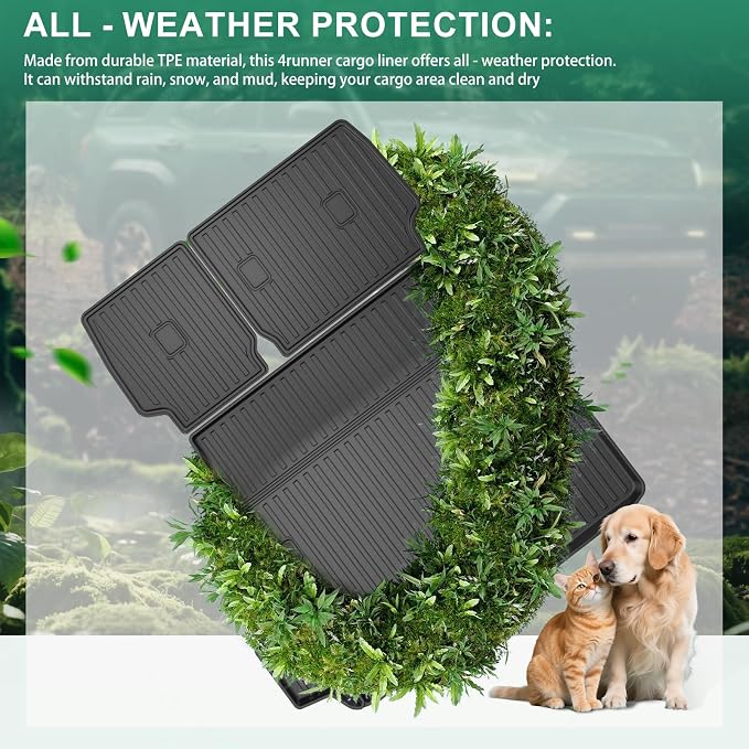 AOMSAZTO Cargo Mat and Backrest Mat Compatible with Toyota 4Runner 2025 2026: TPE All Weather Protection Cargo Liner for SR5/TRD/Limited 6th gen 4 Runner - Anti-Slip Trunk Mat (Only for 5 Seat)
