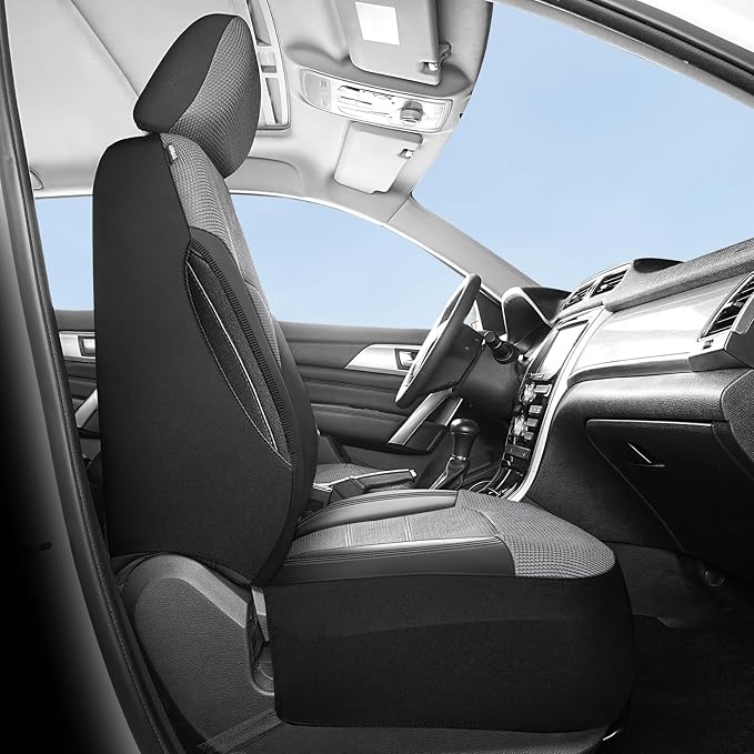 HChengkikz Front Car Seat Covers, Air Mesh, Breathable (Black + Gray) | Airbag Compatible, Automotive Comfort Protection, Universal Fit for Most Cars,Trucks,SUVs