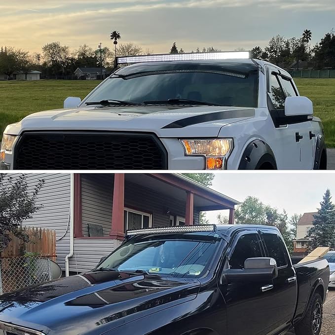 Nilight 2PCS 52 inch Curved LED Light Bar Bracket at Upper Windshield Roof Cab for 2004-2018 Ford F150 & SVT Raptor