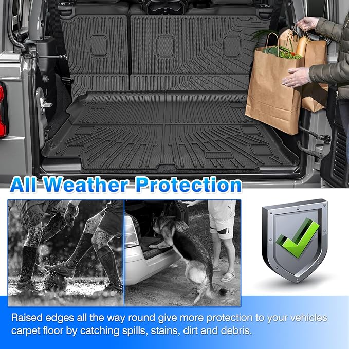 CARTIST Trunk Mat for Jeep Wrangler JL 2018-2026 Unlimited 4-Door, with Subwoofer (Not fit JK/4XE/2-Door), All Weather Cargo Liner with Backrest Mat for Wrangler JL Accessories, Rubber Car Mats