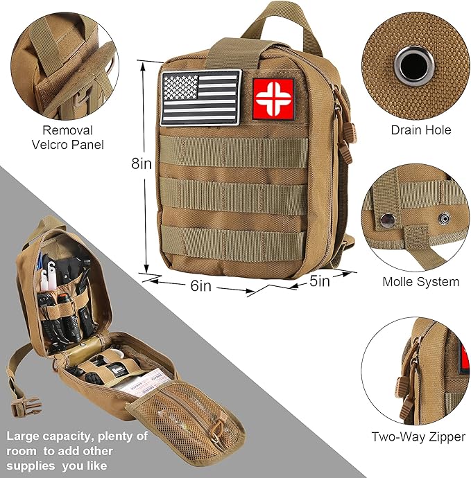 LUXMOM Survival Kit and First Aid Kit, 142Pcs Professional Survival Gear and Supplies Equipment with Molle Pouch, Gift for Fathers Day Men Dad Husband Camping Hiking Hunting Outdoor Adventure