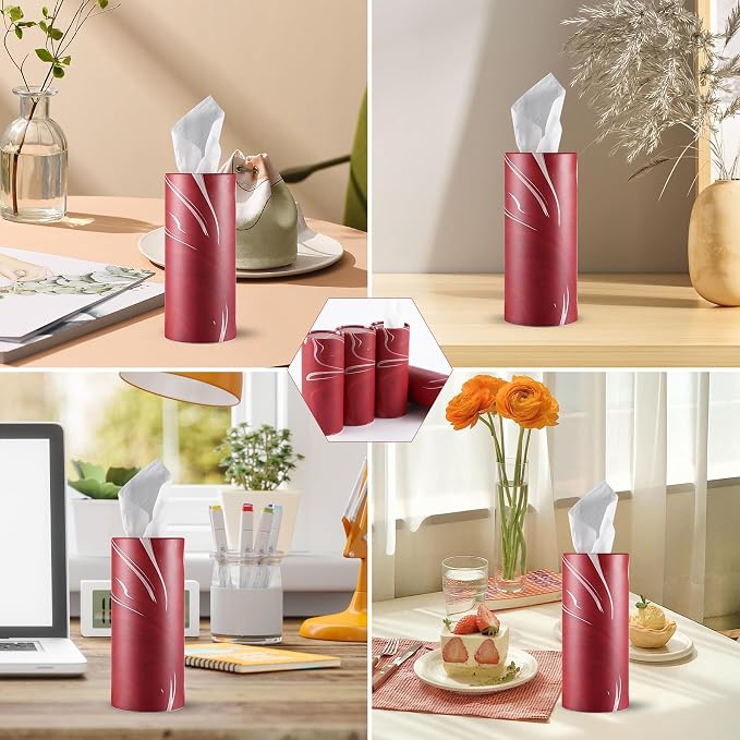 SINGARO Car Tissue Holder, 4 Pack Car Cup Holder Facial Tissues with Travel Tissue Bag, Quick and Convenient Flower Combination Car Tissue Box(4 Canisters/200 Tissues) Red