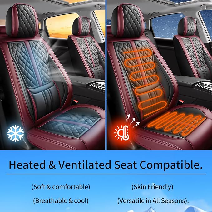 Fit Juke Car Seat Covers Compatible with Nissan Juke 2011-2016 2017.Full Coverage Waterproof Leather,Compatible with Airbag,All - Weather Seat Cushion Protector(2 Front,Red)