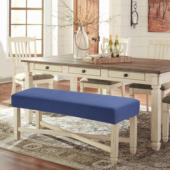 Fuloon Waterproof Dining Bench Cover, Removable Slipcover Washable Seat Protector for Living Room, Bedroom, Kitchen (Navy Blue)