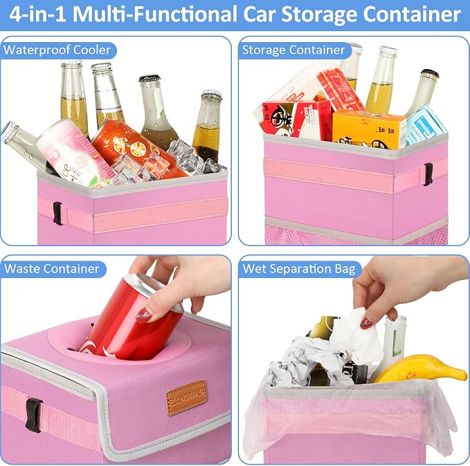 ELONGRIVER Car Trash Can Bin for Back Seat Leak Proof, Cute Car Trash Bag Hanging, Vehicle Trash Can for SUV Truck Van, Automotive Garbage Cans Front Seat Pink